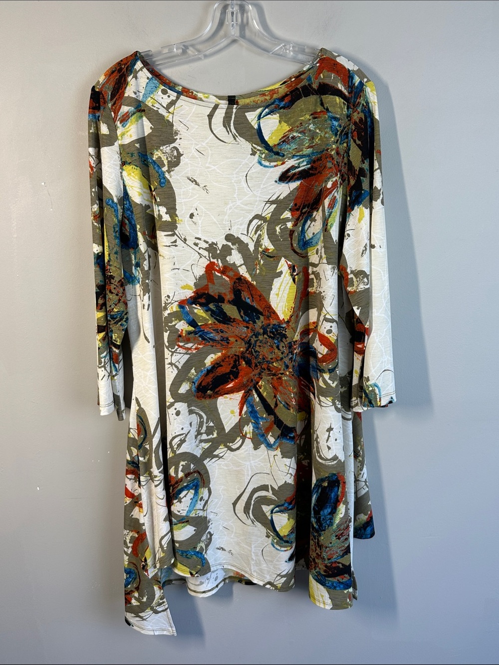 IC by Connie K Abstract Floral Lagenlook Tunic Top Size XL Art to Wear